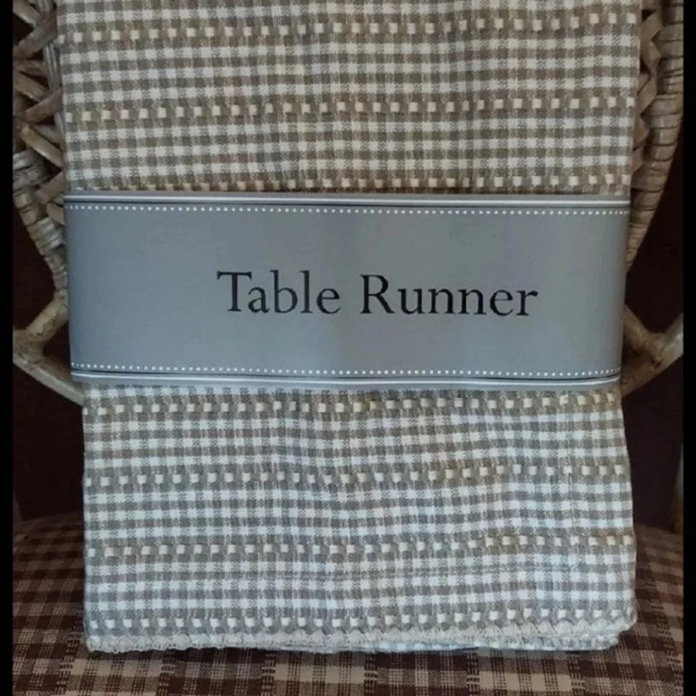 Pier 1 Imports Gingham Cotton Table Runner in Stone 72 x 14 BNWT SO Retired